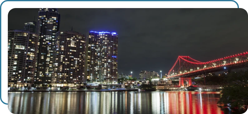 Brisbane night time city scene featuring Story Bridge